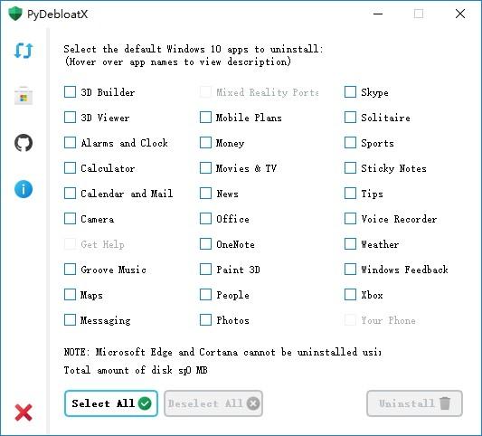 PyDebloatX下载,卸载win10默认应用,卸载软件
